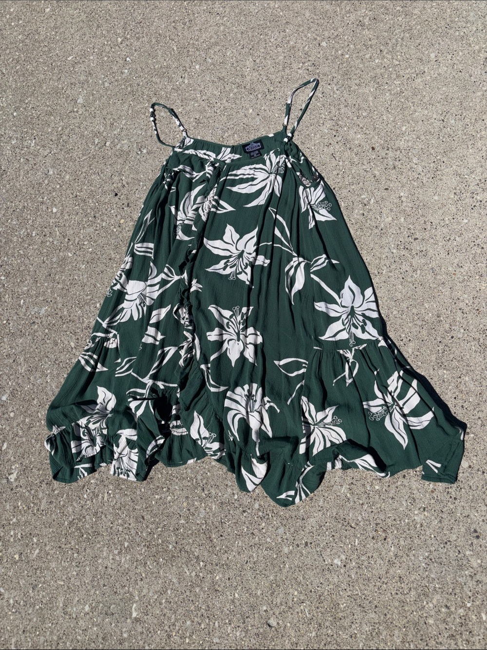 Dark Green Floral Spaghetti Strap Sundress